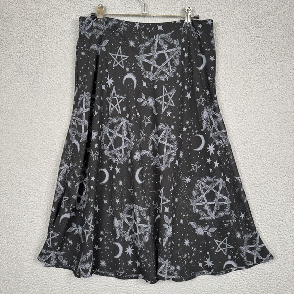 KILLSTAR‎ Skirt Womens S Black Luella Bias Midi Celestial Pentagram Goth Witchy - Picture 3 of 11